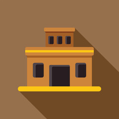 Sticker - Simple vector illustration of a small office building with a long shadow, perfect for urban and architectural designs