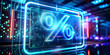 © HaJung - Macro Image of a Glowing Discount Percentage Sign on Futuristic Holographic Display with Copy Space, Advanced Advertising Technology Interface, Clean Background