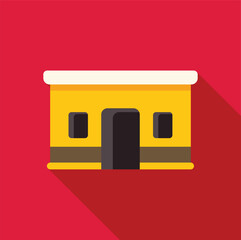 Poster - simple vector illustration of a yellow building facade casting a long shadow against a red backgroun