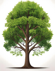 cartoon drawing style forest trees on white background beautiful deciduous tree with branches