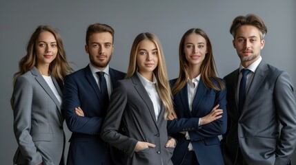 Wall Mural - Professional Business Team in Suits on Gray Background