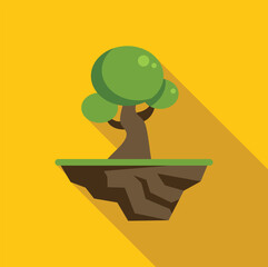 Sticker - Single green tree is growing on a floating island with a long shadow