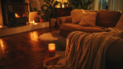 Canvas Print - Cozy Living Room with Soft Lighting and Warm Ambience