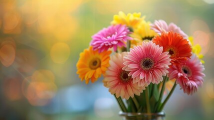 Sticker - Vibrant Flowers in a Glass Vase with Soft Background