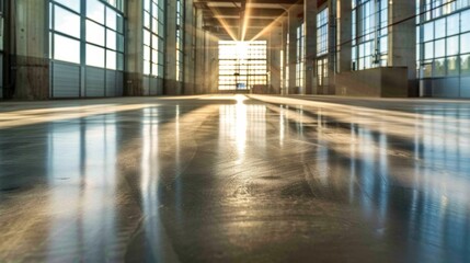 Wall Mural - Sunlit Industrial Space with Reflections on Floor