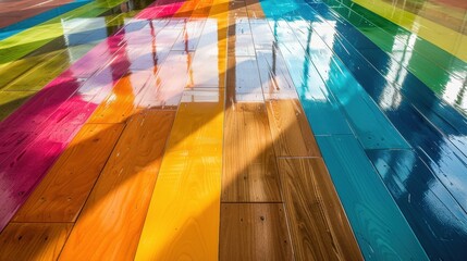 Wall Mural - Colorful Glossy Wooden Floor with Sunlight Reflections