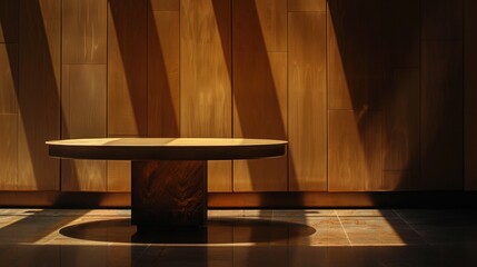 Wall Mural - Modern Wooden Table with Elegant Lighting and Shadows