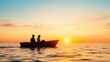 © LifeMedia - A couple peacefully enjoying each other's presence during a romantic boat ride, as the breathtaking sunset paints colors across the tranquil water's surface.