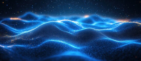 Sticker - Abstract blue and white wave pattern background with glowing particles.