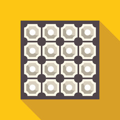 Poster - seamless pattern with geometric shapes forming square tiles with a long shadow on yellow background