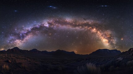 Wall Mural - A panorama of the Milky Way galaxy with dense star clusters and dark cosmic voids, creating a stunning visual across the night sky.