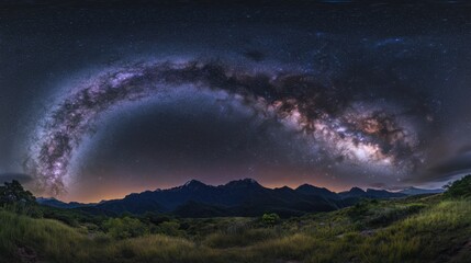 Wall Mural - A panorama of the Milky Way galaxy with dense star clusters and dark cosmic voids, creating a stunning visual across the night sky.