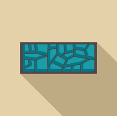 Poster - flat vector icon of a stained glass window panel with an irregular turquoise shapes design, casting 