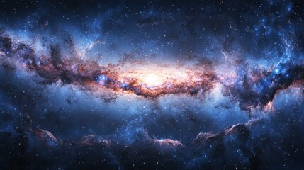 Wall Mural - A panoramic galaxy scene with the Milky Way's bright core, surrounded by twinkling stars and faint cosmic clouds.