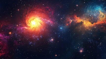 Wall Mural - A panoramic view of a distant galaxy with swirling colors, bright star formations, and deep cosmic background.