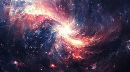Wall Mural - A panoramic view of a distant galaxy with swirling colors, bright star formations, and deep cosmic background.