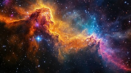 Wall Mural - A panoramic view of a distant galaxy with swirling colors, bright star formations, and deep cosmic background.
