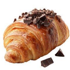 Wall Mural - Freshly baked chocolate croissant isolated on white background