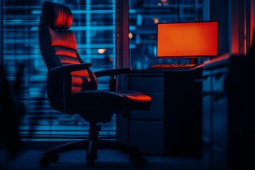 Poster - Gaming Chair in a Red Lit Room
