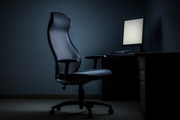 Poster - Empty Office Chair and Desk in the Dark