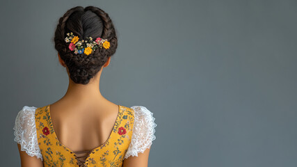 African woman wearing traditional Bavarian German Austrian dirndl dress