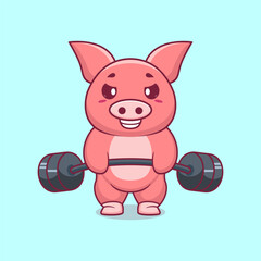 Pig animal lift barbell icon illustration cartoon