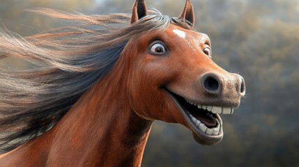 Happy Horse with Windblown Mane