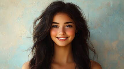 Portrait view of a regular happy smiling Uzbekistan girl, ultra realistic, candid, social media, avatar image, plain solid background