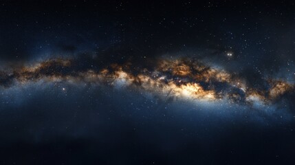 Wall Mural - A wide panorama of the Milky Way galaxy with dense star clusters and dark cosmic voids, stretching across the night sky.