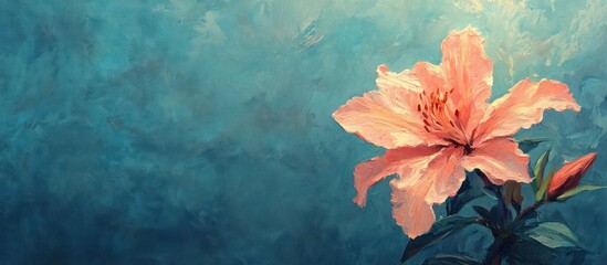 Sticker - A single pink flower blooms against a blue, textured background.