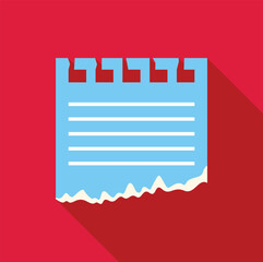 Poster - blank blue note paper with torn edges is casting a long shadow on red background