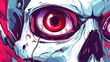 © CrazyJuke - A menacing closeup of a skeletal robots eye sets a haunting tone, blending metal armor with futuristic design.