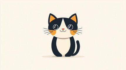 Canvas Print - A charming cat illustration featuring a modern flat design with textured layers and a playful cartoon vibe.