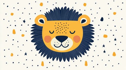 Poster - A cute lion cub head design, featuring modern textures in a vibrant cartoon style, perfect for art lovers.