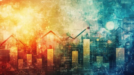 Poster - A captivating finance-themed backdrop showcasing a mix of statistics, candlesticks, and an uptrend arrow. The vivid colors emphasize growth and opportunity in the financial landscape.