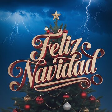 Feliz Navidad calligraphic Christmas tree Winter Design for greeting card posters stickers banner