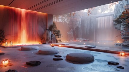 Poster - Tranquil Meditation Room with Waterfall Feature