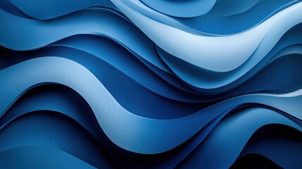 Poster - Elegant abstract blue wave art with continuous, smooth curves. The various shades of blue create a sophisticated and calming visual effect