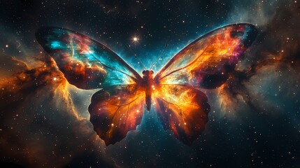 colorful butterfly-shaped nebula in the deep black of space background with generative