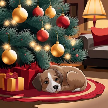 Feliz Navidad  árbol de Navidad perros calligraphic merry  Christmas dog Winter tree Design Tarjetas de Navidad para perros