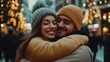 © Nottenaj - Couple Embracing in a City with Holiday Lights