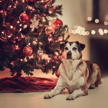 Feliz Navidad árbol de Navidad perros calligraphic merry  Christmas dog Winter tree Design Tarjetas de Navidad para perros