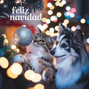Feliz Navidad perro y gato árbol de Navidad calligraphic merry  Christmas dog and cat Winter tree Design Imágenes de perro y gato  en Navidad,