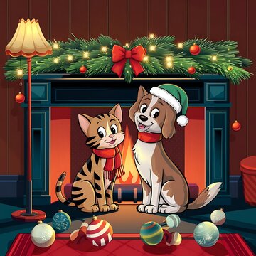 Feliz Navidad perro y gato árbol de Navidad calligraphic merry  Christmas dog and cat Winter tree Design Imágenes de perro y gato  en Navidad,