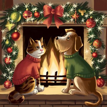 Feliz Navidad perro y gato árbol de Navidad calligraphic merry  Christmas dog and cat Winter tree Design Imágenes de perro y gato  en Navidad,