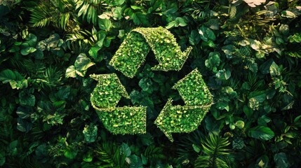 Leinwandbilder - A dynamic image of the green waste recycling sign with lush foliage, symbolizing a commitment to sustainability and responsible waste management practices.