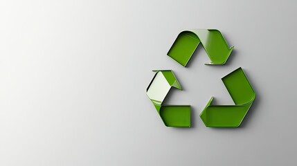 A large green recycle symbol prominently displayed on a solid white background, emphasizing the importance of sustainability with ample copy space for your environmental message.