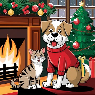 Feliz Navidad perro y gato árbol de Navidad calligraphic merry  Christmas dog and cat Winter tree Design Imágenes de perro y gato  en Navidad,