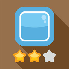 Poster - minimalist illustration featuring a blue app icon with a two and a half star rating, set against a b