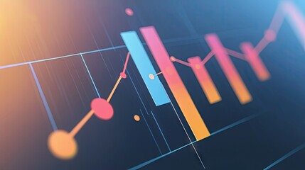 Poster - Bar graphs showing business rise and fall trends, connected by dots, illustrating market fluctuations and company performance.
